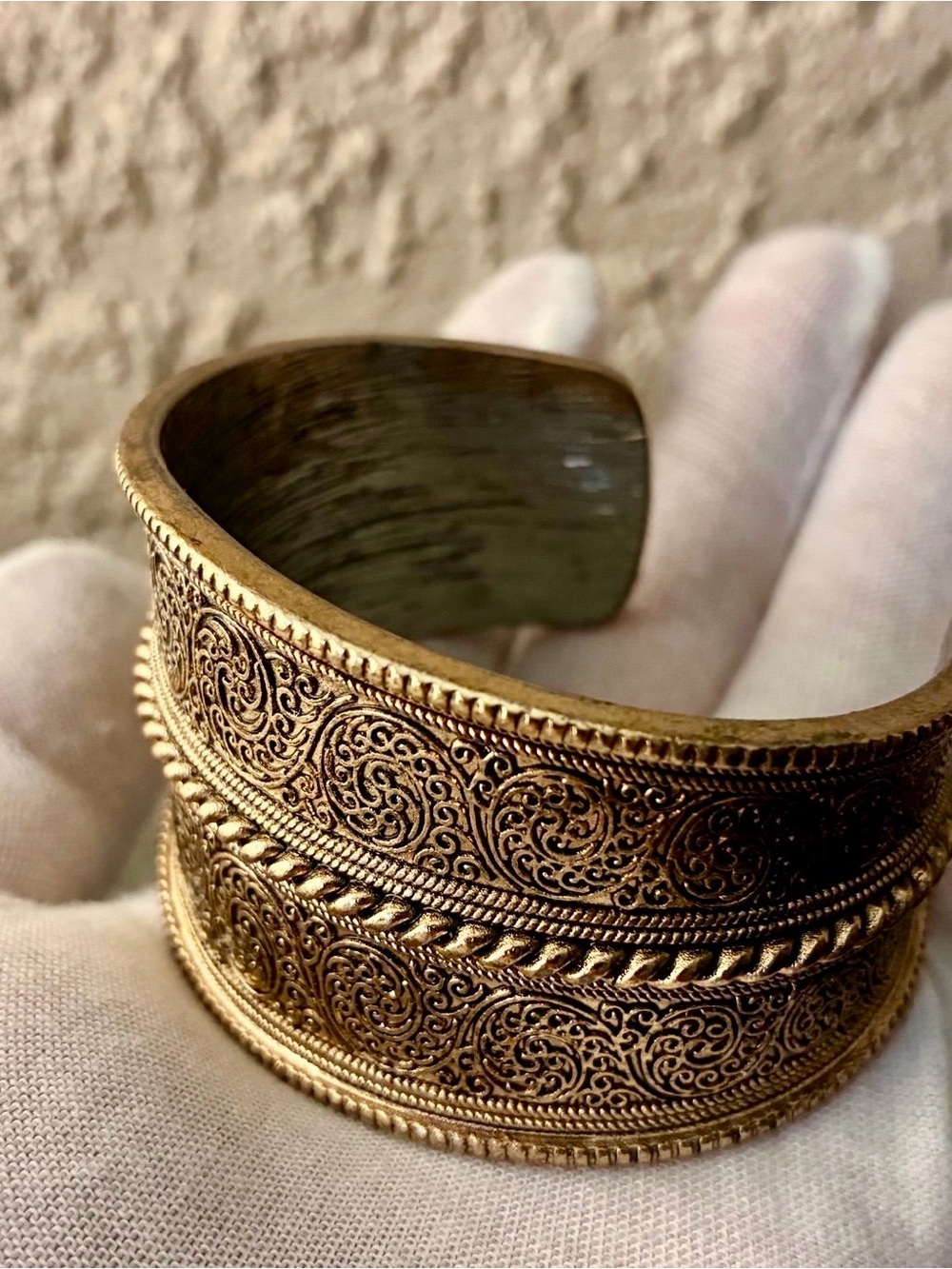 Vintage Byzantine Style Wide Cuff Bracelet - Antiqued Brass/Bronze 66grams
